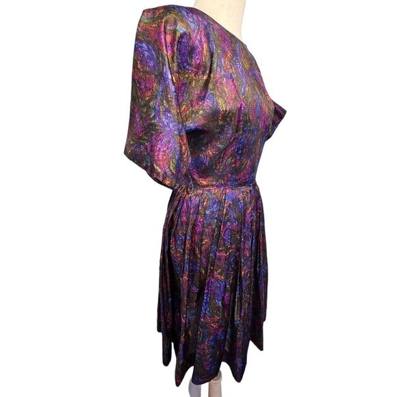 50s Alice Junior Day Dress Boat Neck Raglan Slv Full Pleat Skirt Women S Purple - Picture 4 of 9